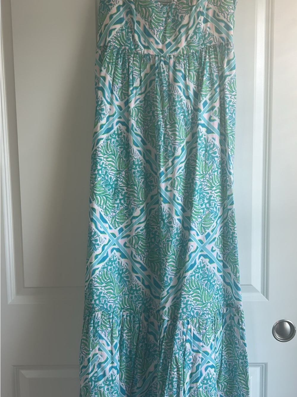 Lilly Pulitzer Aqua, Turquoise & White Printed Maxi Dress